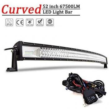 Barra Led 4x4 Willpower 52 Pulgadas 675w Barras Led Coche Curvas 7D IP67 Impermeable Tri-fila Faro Led Focos Led 12v 24v 6000k Barras de Luz Led para Tractor SUV ATV UTV Off-road Con Arnés de Cableado