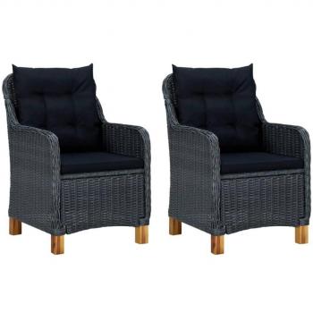 VidaXL Sillas de jardín con cojines 2 uds ratán sintético gris oscuro