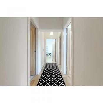 Alfombra de Pasillo BCF Morado Trelis Enrejado Marroquí Negro/Crema 100x380 cm