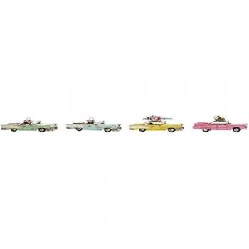 Figura Decorativa DKD Home Decor Coche Vintage Amarillo Azul Verde Rosa 25,8 x 10,5 x 9,5 cm (4 Piezas)