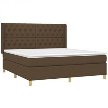 Cama box spring con colchón y luces LED, tela marrón oscuro, 160x200cm