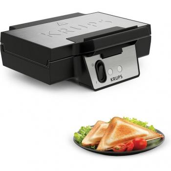 Sandwichera Krups FDK453 930W, Acero Inoxidable, Antiadherente, Placas XL Triangulares, Almacenamiento Vertical y Cable