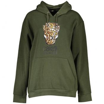 Roberto Cavalli Men's Olive Green Cotton Leopard Print Logo Pullover - Size L