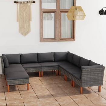 9-Piece Grey Poly Rattan Garden Lounge Set with Cushions