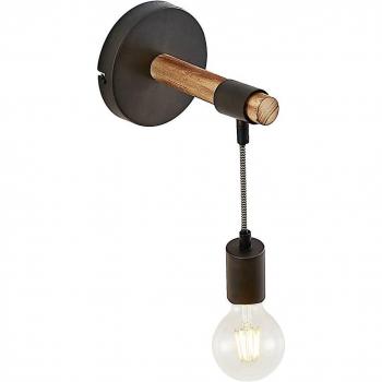 Aplique de pared Lindby Sibillia con madera y casquillo E27, color marrón, diseño tradicional, para salón y comedor, 1 lámpara
