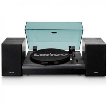 Tocadiscos de Vinilo Lenco LS-300BK con Bluetooth y Altavoces Integrados, Contrapeso Ajustable, Transmisión por Correa, MMC y RCA - Negro