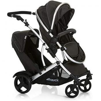 Hauck Duett 2 - Carro gemelar, silla de paseo gemelar, capazo desde nacimiento transformación a sillita, asiento giratorio, desmontable segundo asiento, manillar ajustable en altura, Black Forest