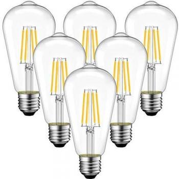 6x 6.5W Bombillas Vintage Edison LED E27, Bombillas con Filamento Casquillo Gordo, Equivalente a 60W con 806 Lúmenes, 2700K Blanco Cálido, ST64 Bombilla Retro Decorativa - ANWIO.