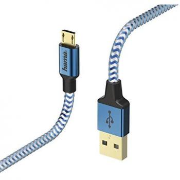 Cable USB 2.0 Reflectante Hama de 1,5 m con Conectores USB A y Micro USB B, Color Azul