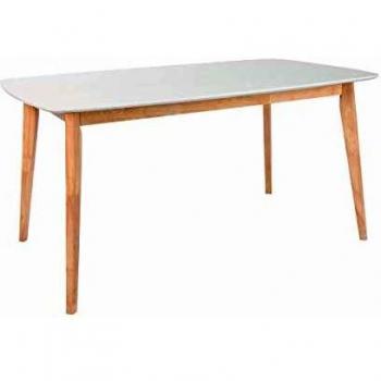 Miliboo Mesa de Comedor Diseño L150 Leena - Mesa de comedor con diseño moderno, dimensiones 150 cm de largo, estructura en madera y acabado en blanco, ideal para comedores contemporáneos
