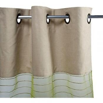 Cortina Voile Efecto Seda Shamlyne con Ojetes y Rayas - Elegante Verde Mousse 110x250