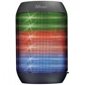 Trust Urban Ziva - Altavoz Bluetooth Inalámbrico con Iluminación LED Multicolor, Batería Recargable, Micrófono Integrado y Función Manos Libres, 6W/3W RMS, Color Negro