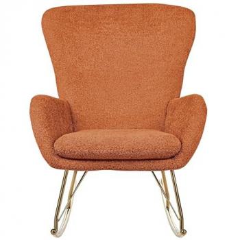 Silla Mecedora de Bouclé Naranja con Patas de Metal Doradas Anaset