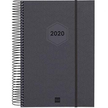 Finocam - Agenda 2020 1 día página Espiral Futura Gris Oscuro español, Sobremesa - E11-165x242 mm