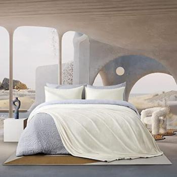 WAVVE Manta Franela Reversible para Cama 135/150, Manta Grande para Sofá 220x240 cm, Sobrecama Crema Suave, Cálida, Transpirable