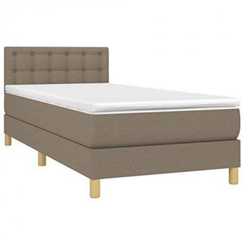 Cama Box Spring con Colchón Viscoelástico Espuma Protector Muelles Ensacados Adaptable Acolchado Reversible Tela Gris Taupe 80x200 cm