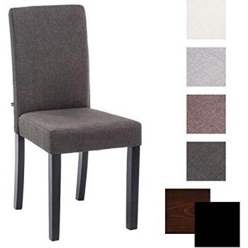 Silla de Comedor Ina en Tela Acolchada Gris Oscuro y Negro con Alta Respaldo y Base de Madera