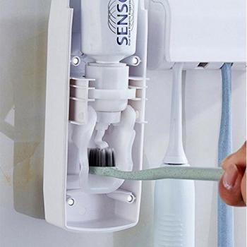 Conjunto de dispensador de pasta de dientes y organizador de cepillos de dientes de Carryme, Black and White