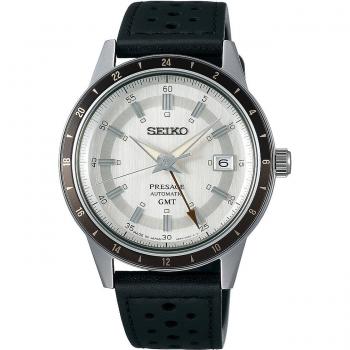 Seiko Presage Style 60's GMT Calf Leather Strap Grey Dial Automatic SSK011J1 Men's Watch