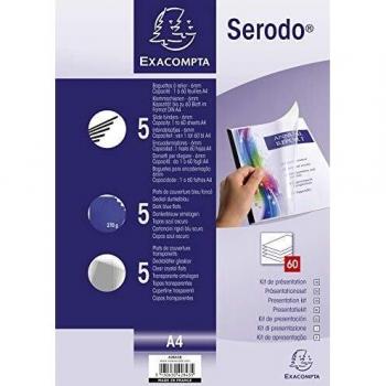 Kit de presentación Exacompta Serodo para 60 hojas A4 con 5 baguettes negras y tapas azul oscuro y cristal PVC