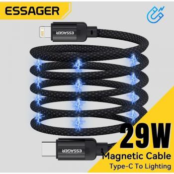 Cable Magnético USB C a Lightning 29W 3A de Carga Rápida, Sin Enredos para AirPods y iPhone 14/13/12 Pro - 1m Negro