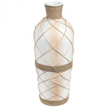 Jarrón Decorativo de Suelo Beige en Terracota con Estilo Natural y Trenzado de Rattan para Flores Secas 62 cm