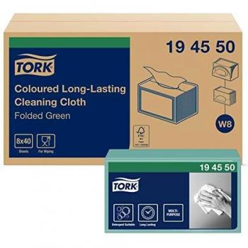 Paño de limpieza Tork verde premium W8, 1 capa, 320 paños (8 paquetes x 40)