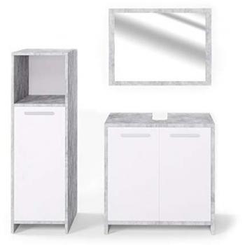 Conjunto de muebles de baño Kiko, Hormigón/Blanco, 3 piezas