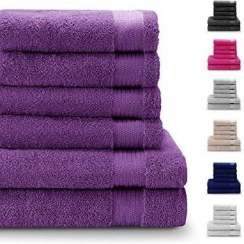 Juego de 4 Toallas de Manos y 2 Toallas de Baño, de 100% Algodón, Sin Productos Químicos - Certificado Oeko Tex - Muy Absorbente Casa, Cuarto de Baño, Centro Deportivo, Gimnasio, Piscina