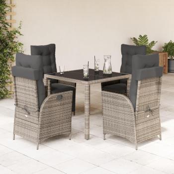 5-Piece Grey Poly Rattan Garden Dining Set with Cushions