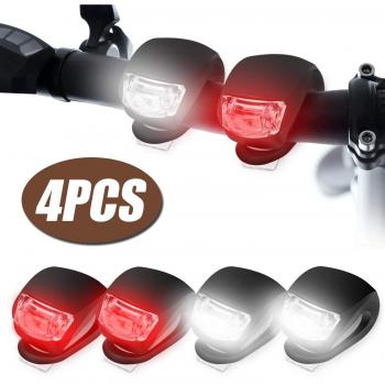 KOROSTRO LED Bicicleta Luz Sets, Luces Bicicleta LED Silicona Impermeable Juego De 4 Luces LED Clip-On Silicone Luces De Bicicleta Blanco Faro y Luz Trasera Roja, Pilas Incluido