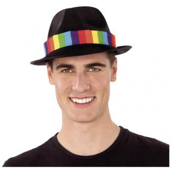 Sombrero Gánster Negro con banda Arcoíris