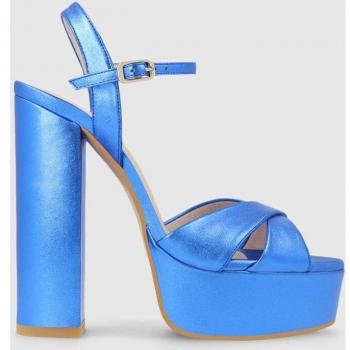 Sandalias con plataformas de mujer en piel metalizada de color azul