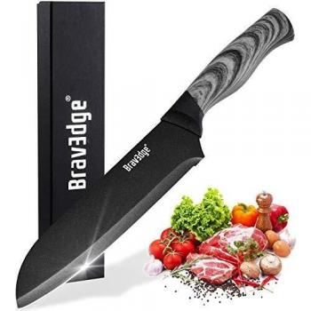 Cuchillos Cocina Cuchillos Japoneses, Bravedge Cuchillo Santoku Acero Inoxidable con Hoja Afilada de 7 Mango Ergonómico Funda de PP Elegante Caja de regalo