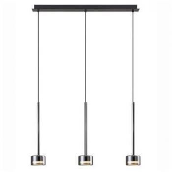 Lámpara colgante Tonic de 3 luces en cromo y negro, metal y cristal