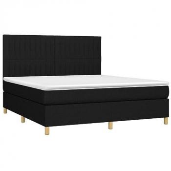 Cama box spring con colchón y luces LED, tela negro, 160x200 cm