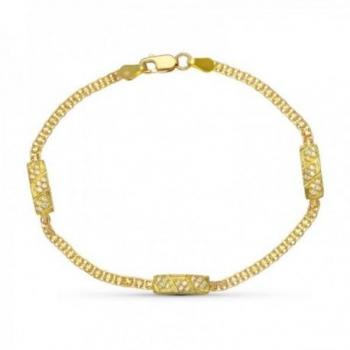 Pulsera de Oro 18k para Niña de Primera Comunión con Doble Cadena, Circonitas y Formas Rectangulares