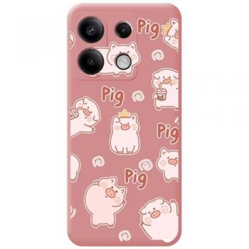 Funda Silicona Líquida Rosa para Xiaomi Poco X6 5G con Diseño de Cerdos