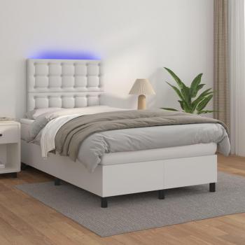 Estructura de cama box spring con colchón y LED en cuero sintético blanco 120x200 cm