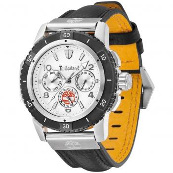 Timberland Claremont Men's Quartz Watch with Silver Dial Chronograph Display and Black Leather Strap 13334JSTB/01A