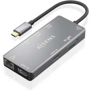 Docking Station USB-C Aisens ASUC-9P018-GR, 9 en 1, 2xHDMI, 3xUSB (2xUSB-A 3.0 y 1xUSB-A 2