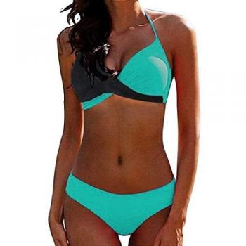 CheChury Bikinis Mujer 2021 Push Up Halter Bikini Traje de baño Acolchado Bra Tops y Braguitas Bikini Sets Talla Grande Bañador Vacaciones