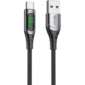 Cable Qcharx Menorca USB a Tipo C 3A 66W - 1 m - Aleación Aluminio Negro Cable Suave Digital Display