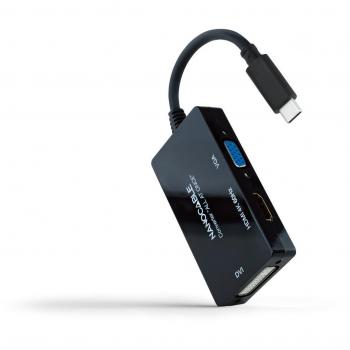 Nanocable 10.16.4301-ALL Adaptador USB Tipo-C a HDMI/DVI/VGA, Macho a Hembra, 20 cm, Negro