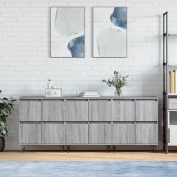 Aparadores de Madera Contrachapada VidaXL, 3 Piezas, Color Gris Sonoma, Mueble de Almacenaje para Salón, Buffet y Armario Auxiliar