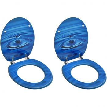 Asientos de inodoro con tapa 2 uds MDF azul diseño gota de agua