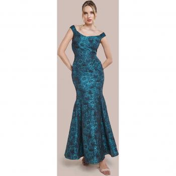 Goddiva Bardot Jacquard Maxi Dress - Emerald