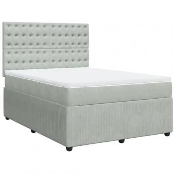 Cama Box Spring con colchón de terciopelo gris claro 160x200 cm