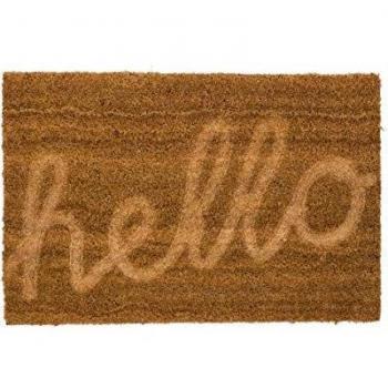 TIENDA EURASIA Felpudo Hello Fibra de Coco prensada 60 x 40 cm, Naranja, 40 x 60 cm