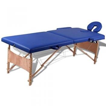 vidaXL Blue Foldable Massage Table 2 Zones with Wooden Frame